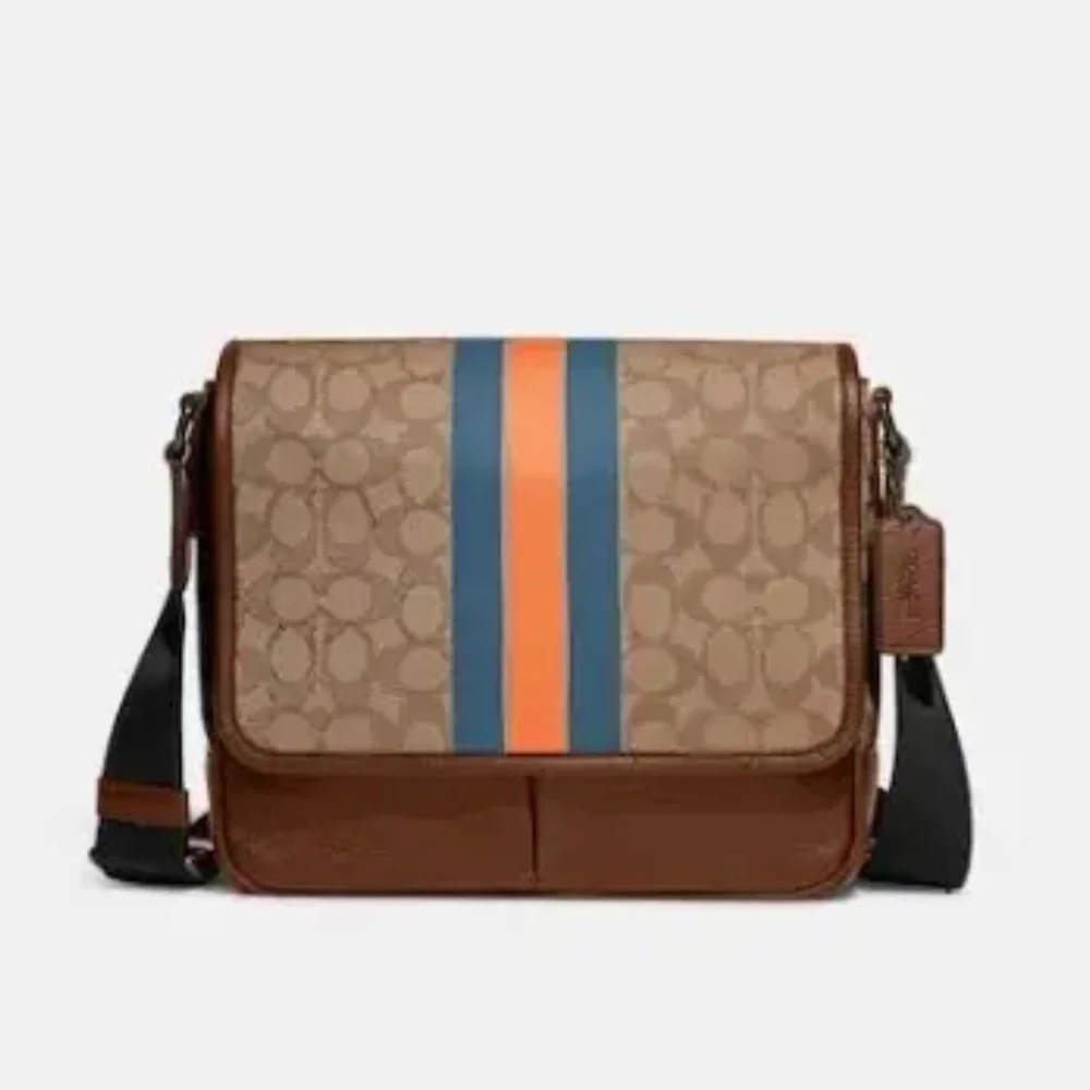 Coach C9366 Thompson Small map bag Jacquard varsity strip leather messenger - Picture 2 of 15